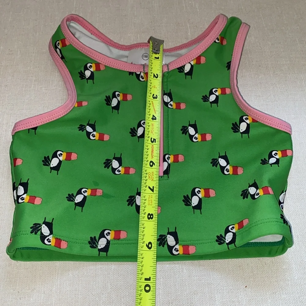 Hanna Andersson Swim Tank Green Pink Toucan Birds Quarter Zip Size 110 Girls 5 T